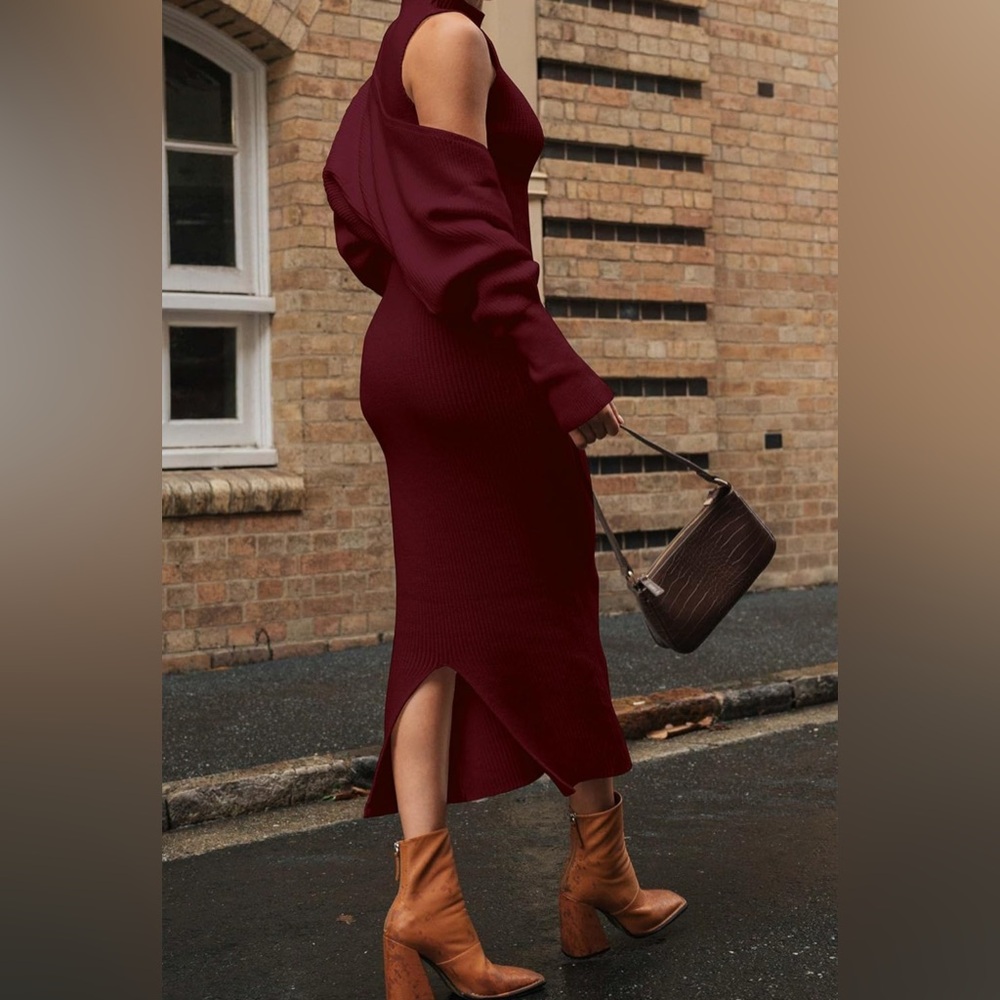 NWOT Elegant Burgundy Sleeveless 2 piece Dress M - Picture 2 of 9